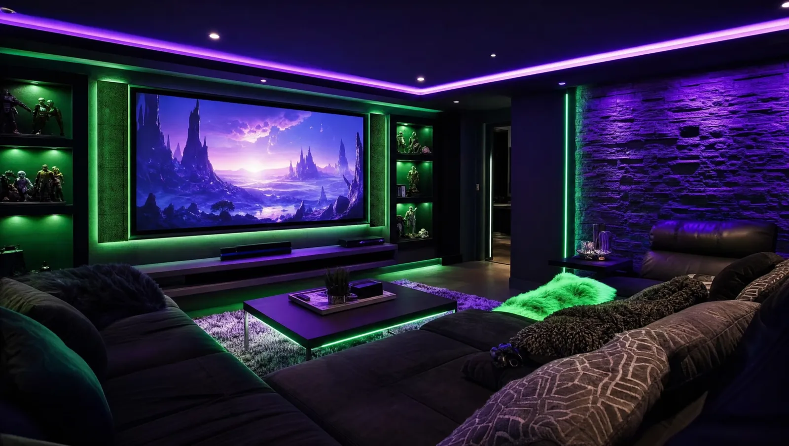 Home cinema accogliente, che illustra l’IPTV per godersi calcio e film a casa
