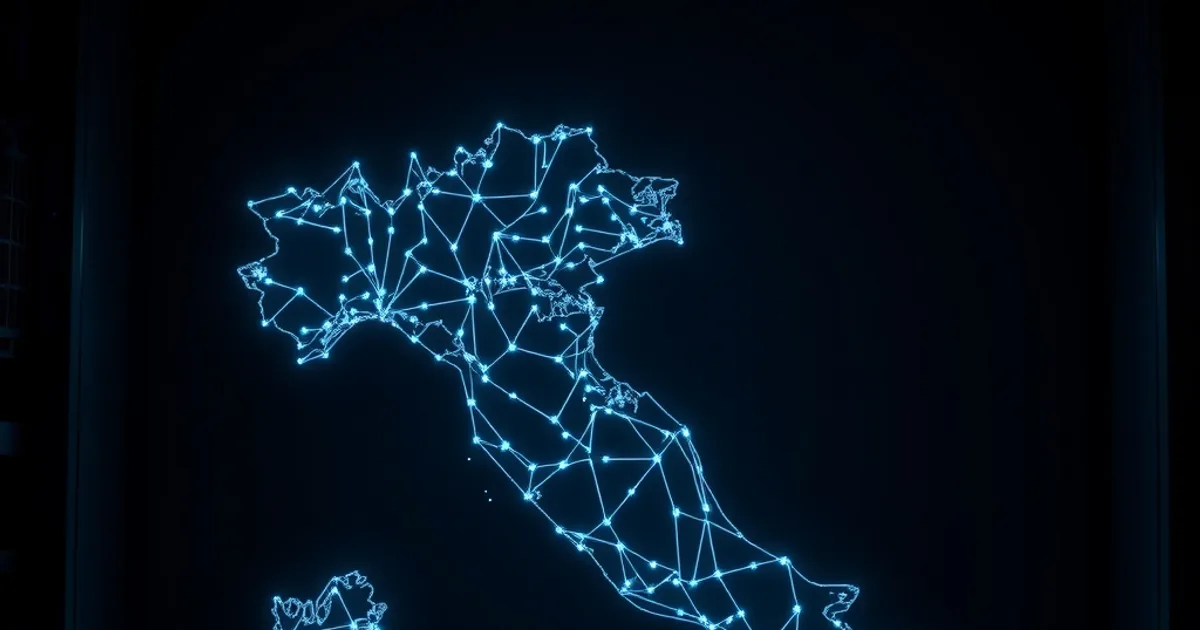 Mappa digitale dell'Italia con flussi di dati luminosi che convergono verso server, rappresentazione visiva di una rete CDN stabile